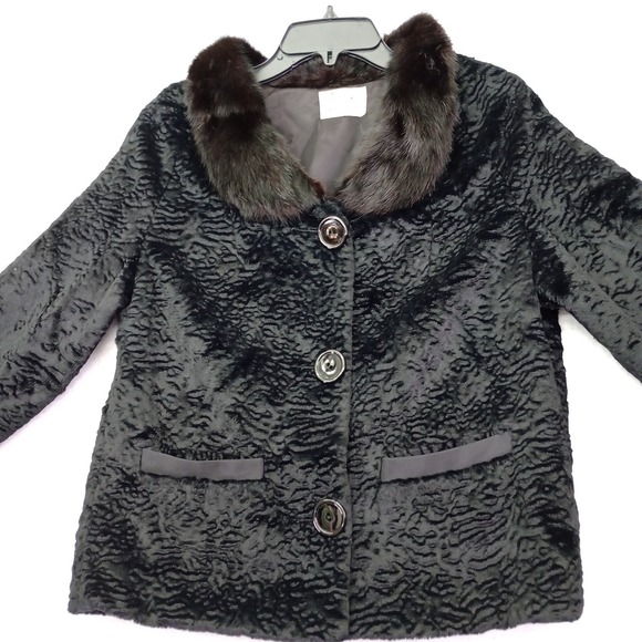 Vintage Winter Products Black Coat Jacket Textured W/ Fur Trim Collar Size S